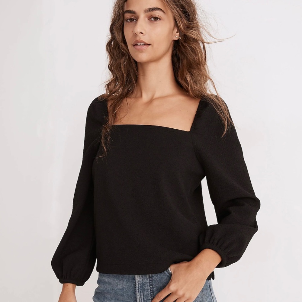 Madewell Crepe Square-Neck Puff-Sleeve Top - NWT - Size M